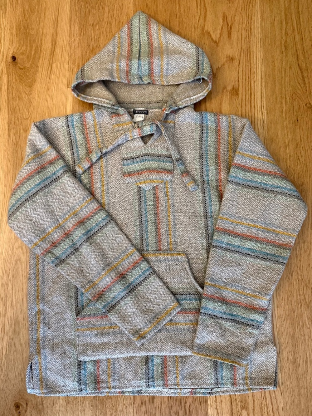Earthbound Trading Sz M Multicolor Striped Mexican Baha Poncho Hoodie